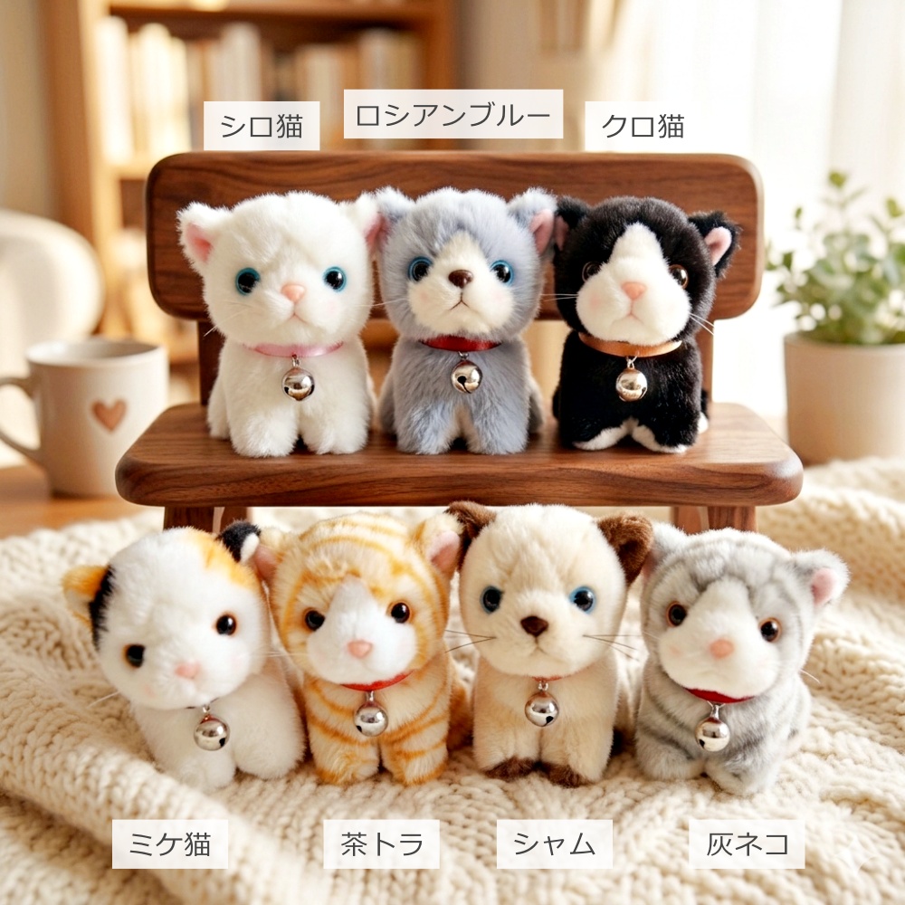 ぬいぐるみ 猫 小さい グレー ハチワレ 白猫 シャム ペルシャ 猫の