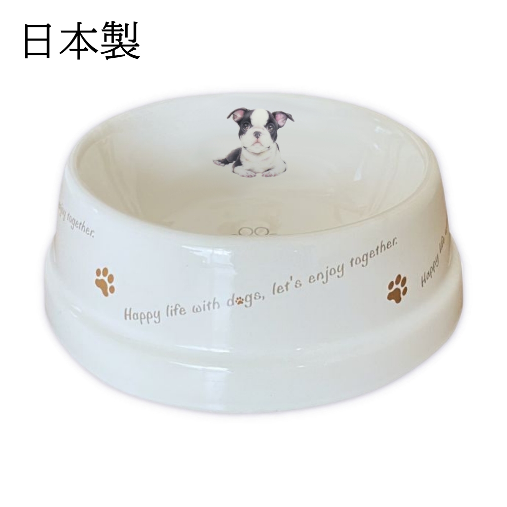フードボウル 犬 ボストンテリア 日本製 陶器 食べやすい 餌 餌入れ エサ入れ エサいれ 水飲み わんコレ ペットグッズ ペット用品 食器洗浄機対応 爆買