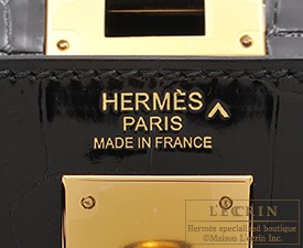 エルメス ケリー32/外縫い ブラック クロコダイル ポロサス ゴールド金具