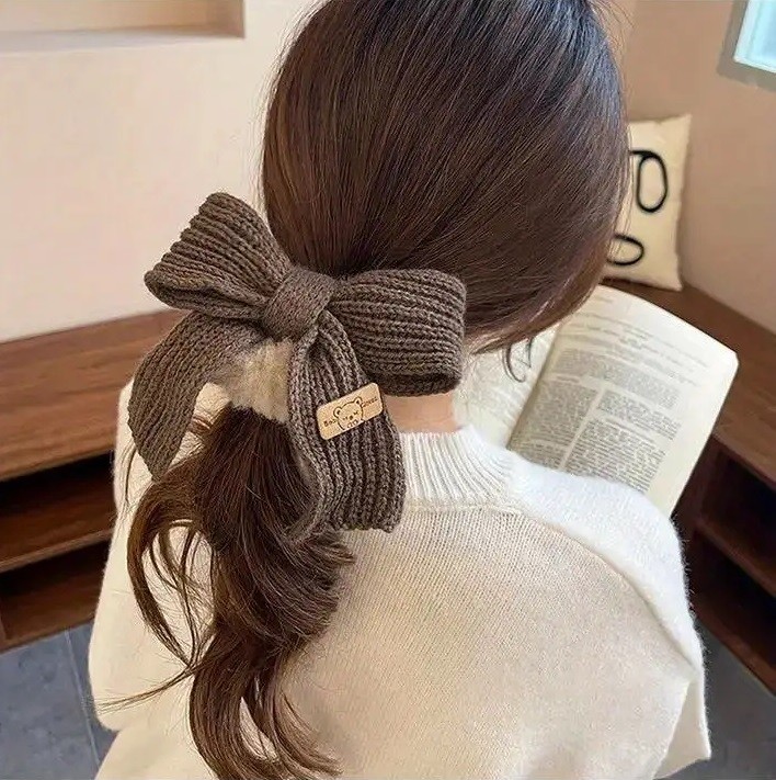 ヘアゴム 冬 大きい ニット リボン ふわふわ もこもこ くまさん 髪留め  