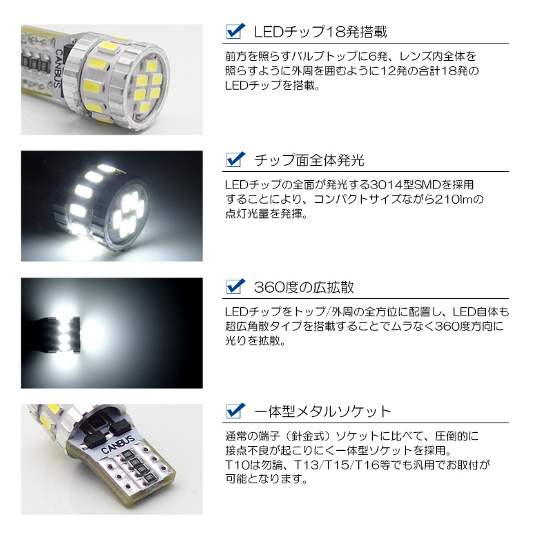 Y51系 シーマ LED ポジション球/ナンバー灯 T10/T16 2.4W 3014 SMD LED 全方位拡散 210ルーメン  6000K/ホワイト 車検対応 2個入り : t10-10w-y51 : Leendome - 通販 - Yahoo!ショッピング