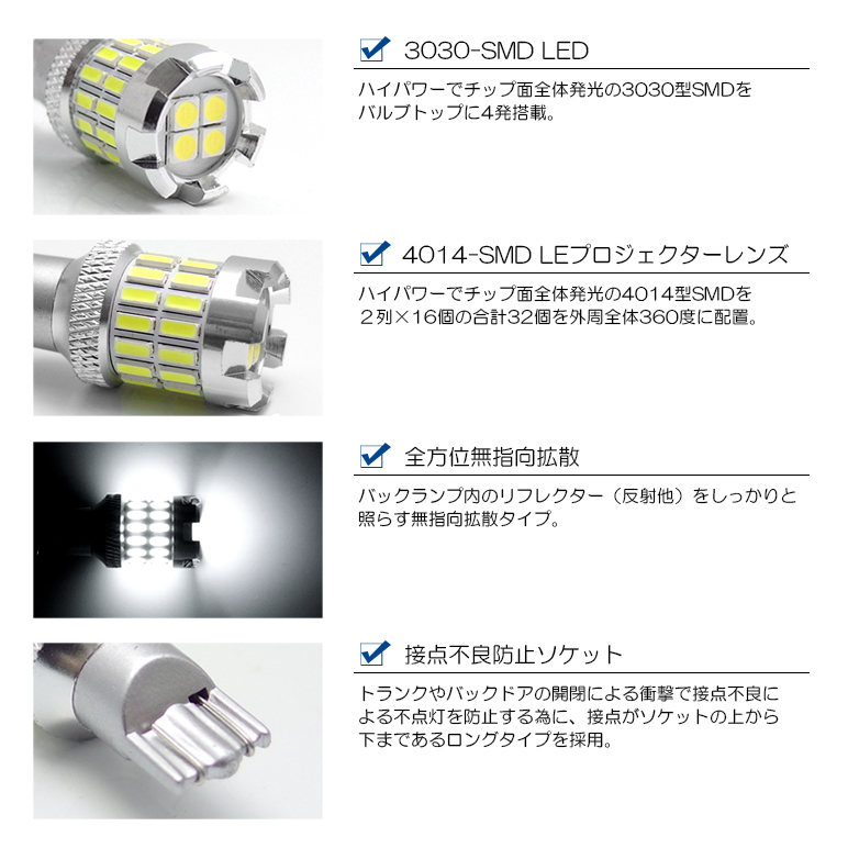 T33系 エクストレイル e-power LED バックランプ T16 4W 4014/3030-SMD 380ルーメン 全方向拡散 6000K/ホワイト  車検対応 2個入り :T16-5W-T33:Leendome - 通販 - Yahoo!ショッピング