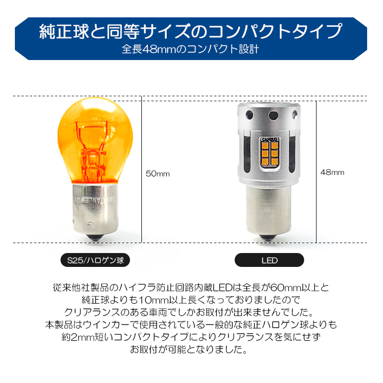 LA350S/LA360S ミライース LED リアウインカー S25 ピン角違い キャンバス ハイフラ防止内蔵 CSP-LED 900ルーメン  アンバー/オレンジ