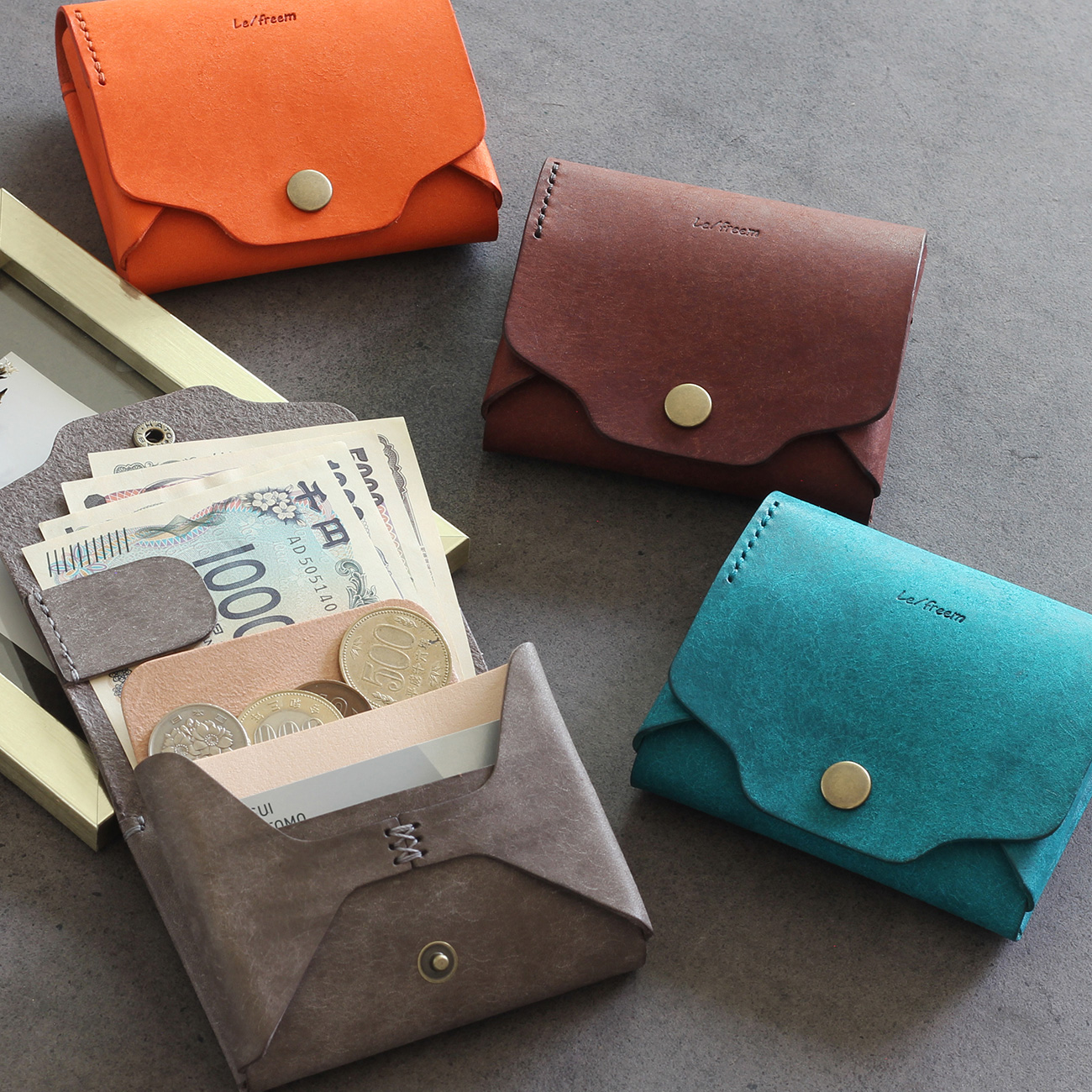 お札が折れない 可愛い二つ折り財布 LF-021 マルゴー×ヌメ革ツートン