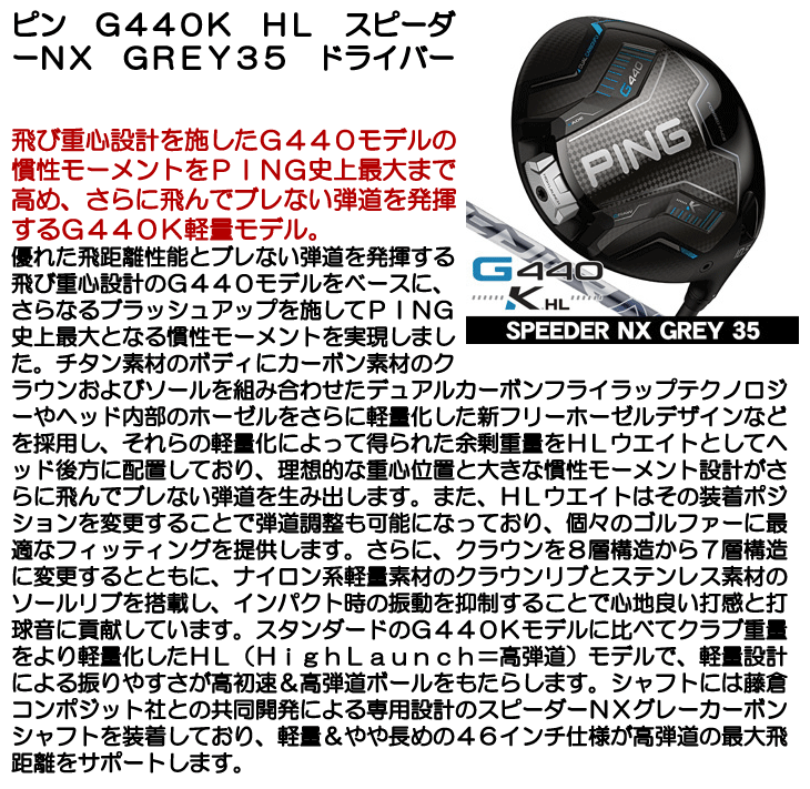 PING（ピン） PING G440 K HL ドライバー スピーダーNX GREY 35 右利き