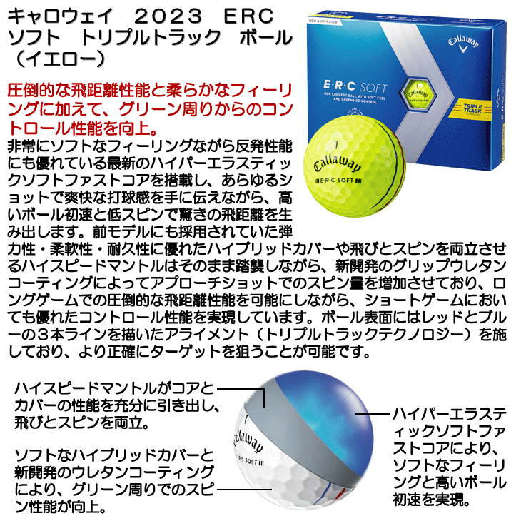 キャロウェイ　２０２３　ＥＲＣ　ソフト　トリプルトラック　ボール　（イエロー）　［１ダース］