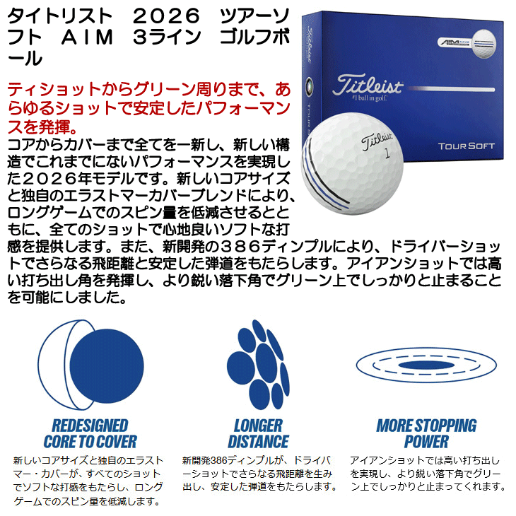 Titleist（タイトリスト） ツアーソフト AIM 3ライン ゴルフボール 1
