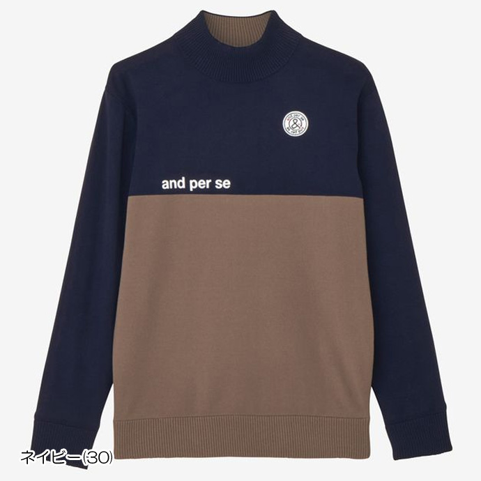 クリーニング済み　and per se ホワイトセーター　裏地付き AND PER SE アンパスィ 裏地付 ハーフジップ ニットセーター グレー系