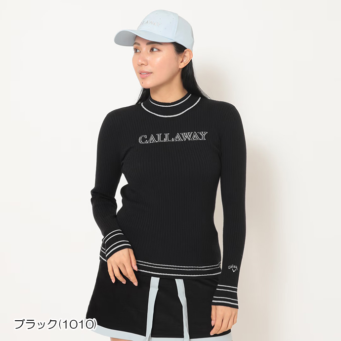 極美品！Callaway キャロウェイ　ハイネック　ニット　ネイビー　L Callaway（キャロウェイ） ゴルフ レディース ハイネックニット