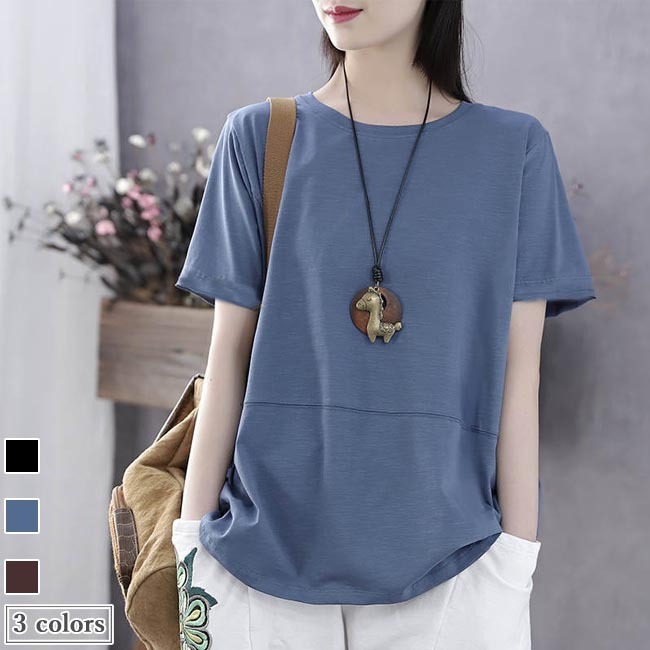 Tシャツ レディース おしゃれ  無地 レース 体型カバー 可愛い ゆったり シンプル 薄手 半袖 オフィス 通勤 通学 トップス 夏 lit-167.jpg