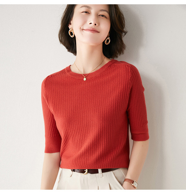 ニットセーター 五分丈袖 薄手 ニット Tシャツ レディース セーター きめ細かい ニットTシャツ 半袖Tシャツ 無地 春秋 肌着 通勤 重ね着 5分丈袖 ニットセーター レディース ニットTシャツ 夏 トップス