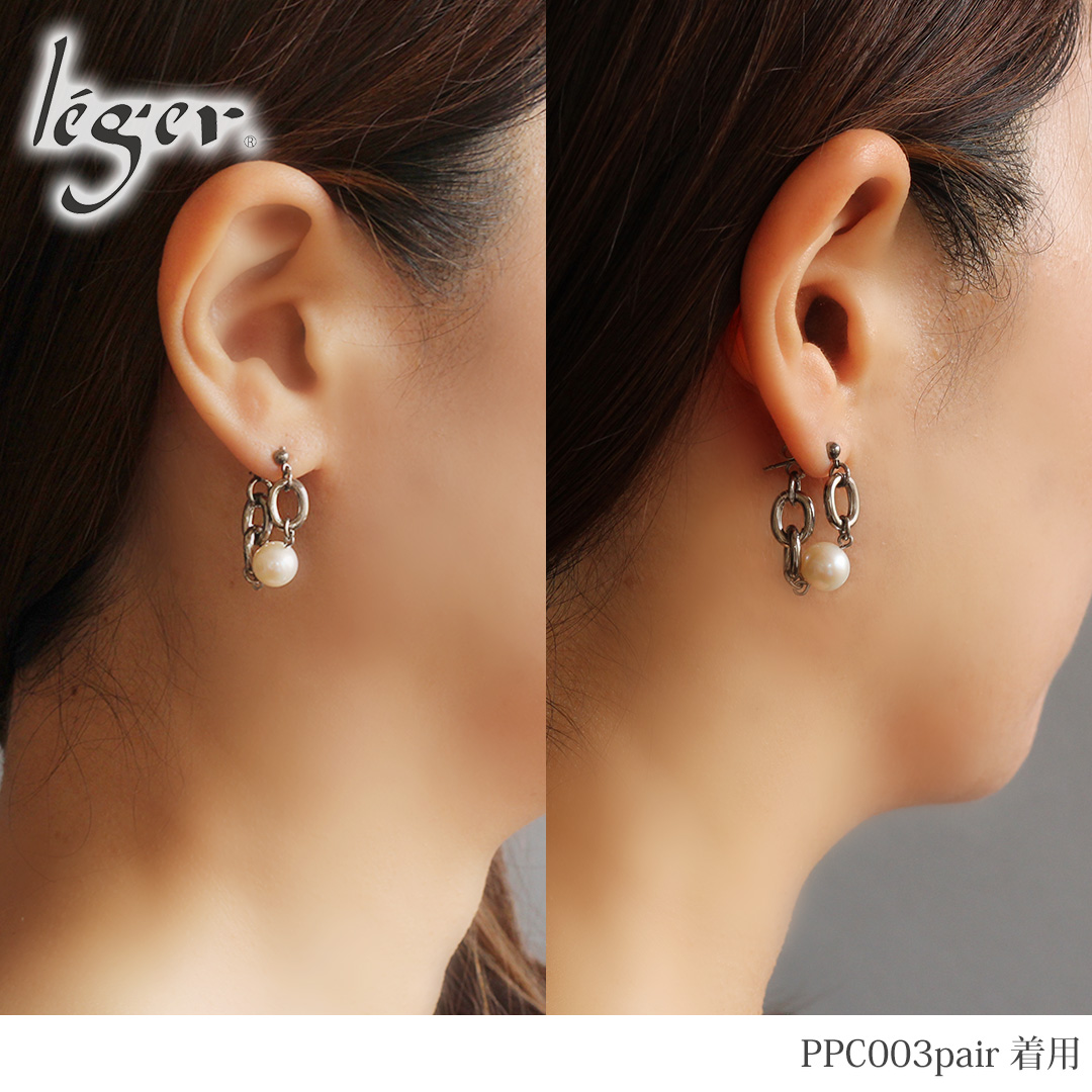 ピアス  ポスト チタン ポスト チェーン コネクト キャッチ パール 両耳 レディース ウィメンズ 日本製 金属アレルギー対応 PPC003pair レジエ レジェ leger | leger | 02