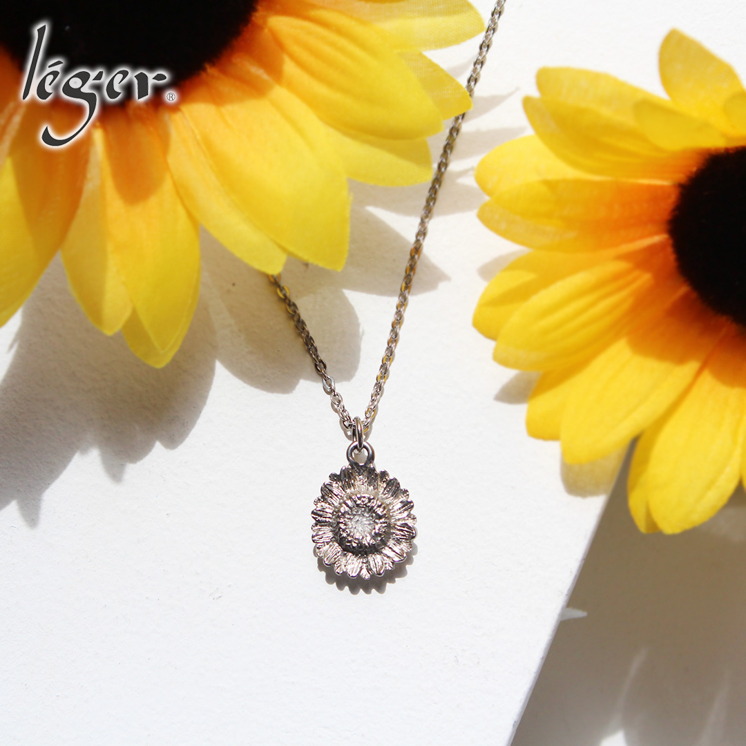 【20%OFFクーポン配布】 ネックレス ひまわり ヒマワリ 向日葵 チタン 40cm 小豆 2.0mm幅 チェーン レディース メンズ 金属アレルギー対応 T313A40F | leger | 01
