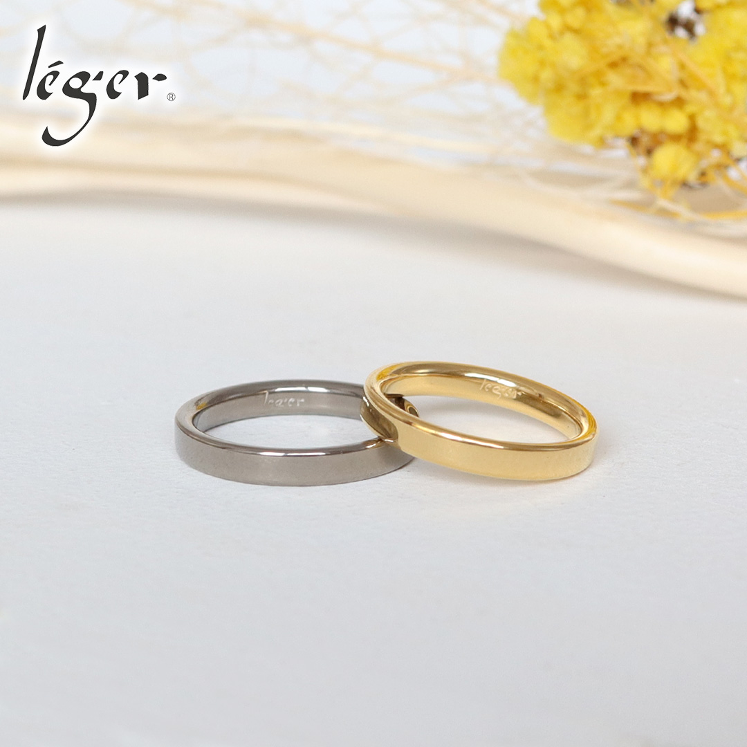 ペアリング 結婚指輪 チタン IPゴールド 平打ち 3mm幅 名入れ可能 マリッジリング 日本製 金属アレルギー対応 U12U12GLpair レジエ レジェ legerの画像