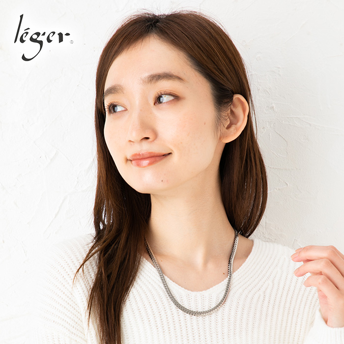 チェーン ネックレス チタン ヘリンボーン 50cm 6.0mm幅 バックル 中折れ レディース メンズ 日本製 金属アレルギー対応 49cm 48cm 47cm 46cm S50B | leger | 01