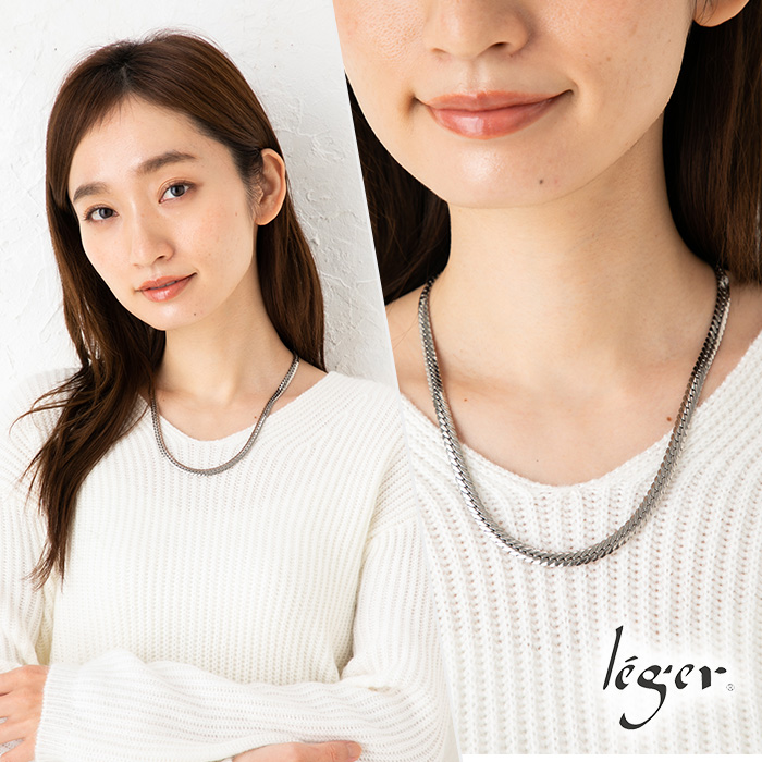 チェーン ネックレス チタン ヘリンボーン 50cm 6.0mm幅 バックル 中折れ レディース メンズ 日本製 金属アレルギー対応 49cm 48cm 47cm 46cm S50B | leger | 02