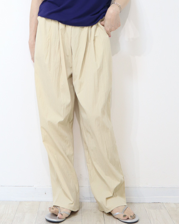シャカパン タックパンツ ワイドパンツ ウエストゴム ビタミンカラー