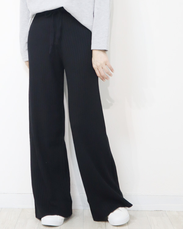 リブニット ワイドパンツ レディース ボトムス パンツ ニット