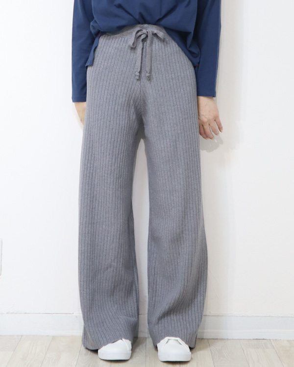 リブニット ワイドパンツ レディース ボトムス パンツ ニットパンツ 30