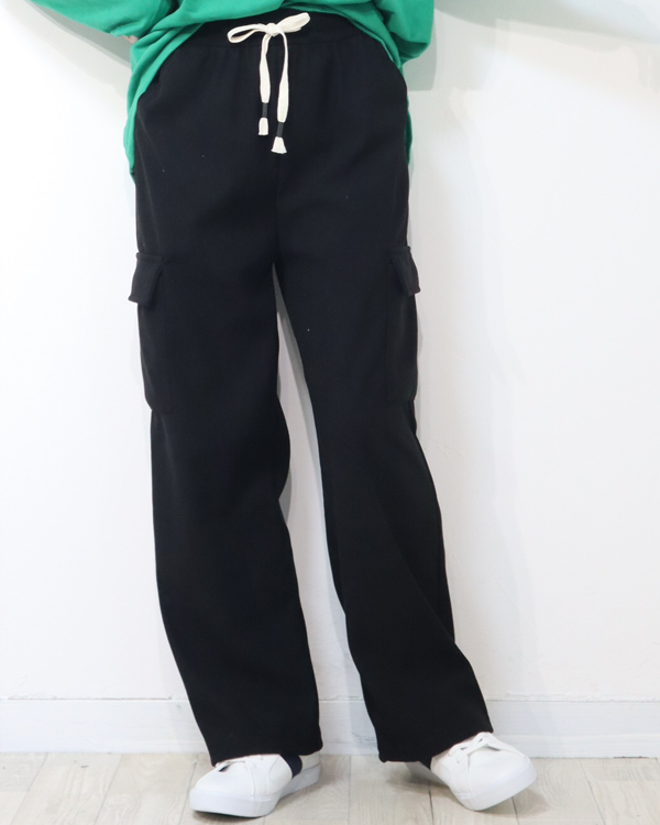 ニットコーデュロイ カーゴパンツ ワイドパンツ ウエストゴム