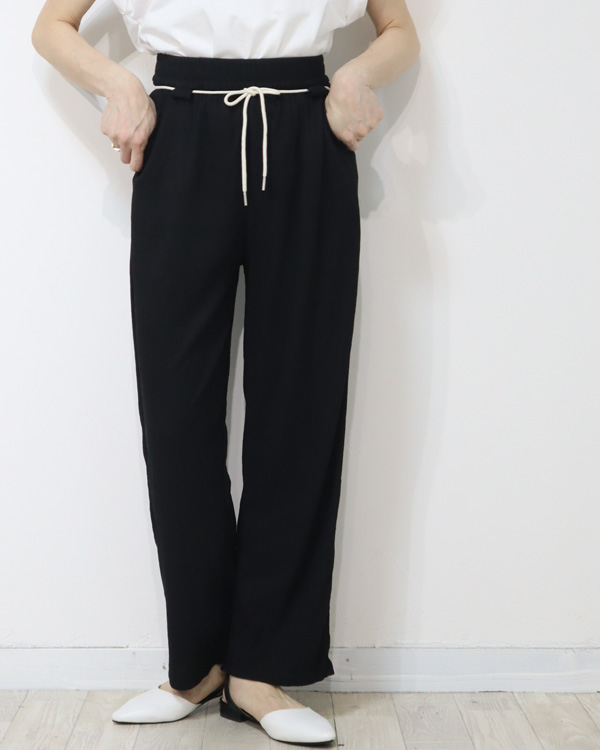 ウエスト紐デザイン ワイドパンツ 春夏パンツ コーデ 30代 40代 50代