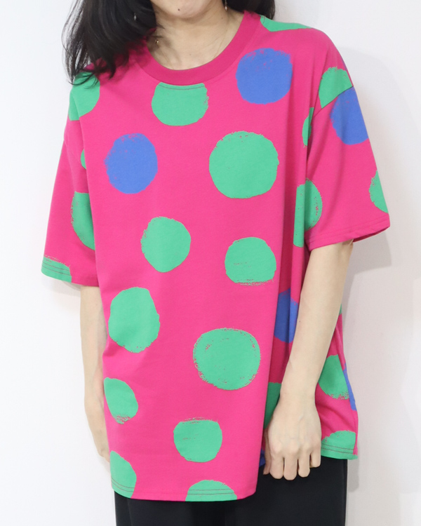 水玉 ドット柄 コットン100% ビッグシルエット Tシャツ 春夏 半袖