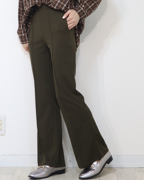 センタープレス フレアパンツ ベルボトム シューカットパンツ 美脚脚長