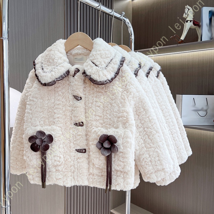 キッズ コート フラワー付き 子供服 ボアジャケット 女の子 ボアブルゾン ボアコート アウター もこもこ 防寒 ダウンジャケット カジュアル アウトドアの画像