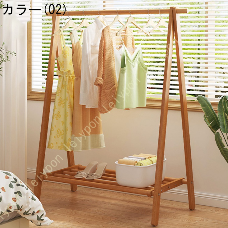 ハンガーラック おしゃれ 折りたたみ式 木製 ウッドラック 省スペース 棚付き 玄関 コンパクト シンプル パイプハンガー おしゃれ 衣類収納 洋服掛け_2