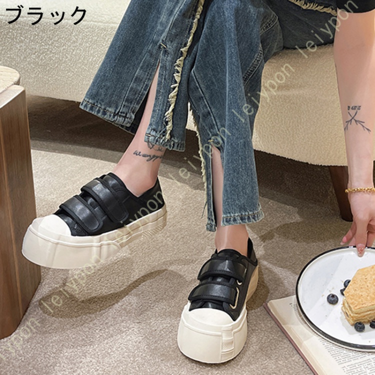 【✩】厚底の高さの増加する女性の靴、カジュアルな毎日 かかと踏める スニーカー レディース 厚底 2way デッキシューズ