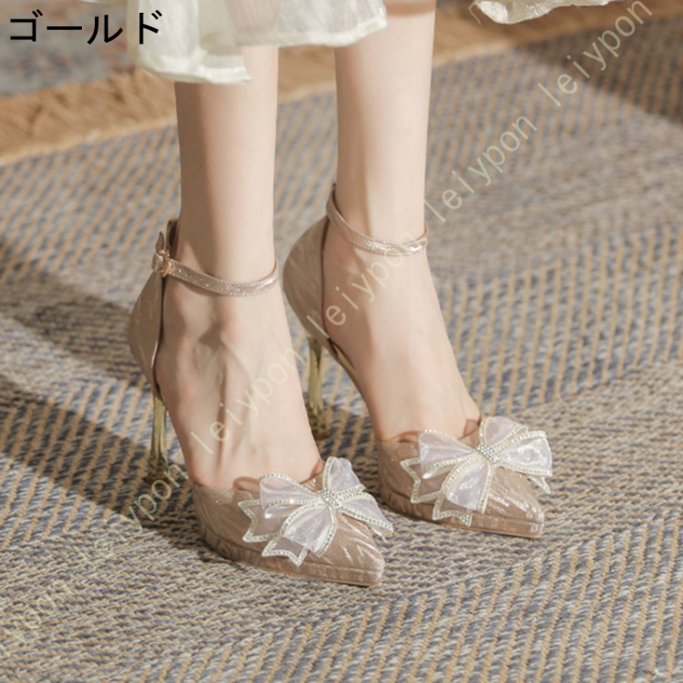 レディース パンプス 歩きやすい 美脚 10CMヒール ポインテッドトゥ スリッポン プラットフォーム スパンコール セパレート 甲浅 足長効果 痛くない_2
