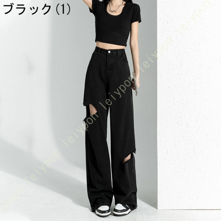 レディース デニムパンツ ゆったり ワイドパンツ ジーンズ 美脚 ズボン ストレート デニム パンツ 着痩せ ストリート系 春 秋 ジーンズ デニムパンツ |  | 02