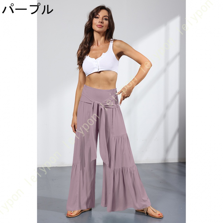 美脚 ワイドパンツ フレアパンツ レディース ガウチョパンツ/ベリーダンス/マタニティウェア/ヨガパンツ リラックス 部屋着 カジュアル レディス Ladies pants |  | 09