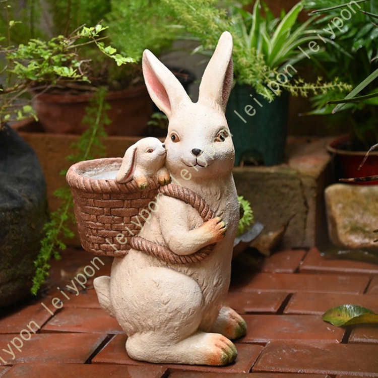 庭 ガーデン 癒し オブジェ 置物 オーナメント 動物 うさぎ 植木鉢 インテリア ベランダ 屋外 装飾 工芸品 アウトドア 庭の装飾 デコレーション 耐久性_1