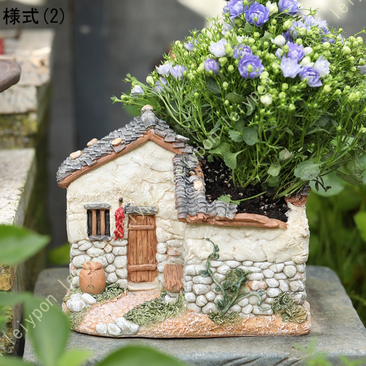 ハウスの置物 樹脂 植木鉢 オーナメント ガーデン オブジェ 置物