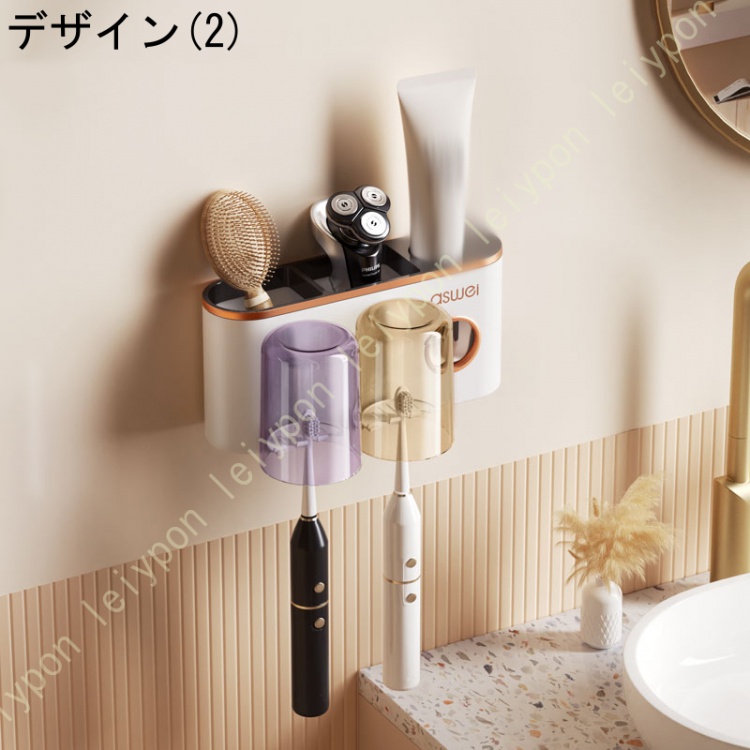歯ブラシスタンド 吸盤 コップ付き 歯ブラシホルダー 壁掛け 防塵衛生 家族用 お風呂 洗面所 収納（マルチカラー） |  | 02