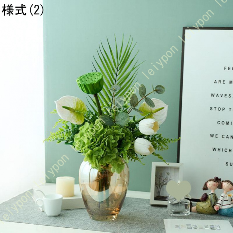 造花 花瓶付き フラワーベース 花器 おしゃれ 北欧 インテリア プレゼント リビング 玄関 ダイニング 誕生日 フェイクフラワー エレガント 卓上 飾り リアル_2