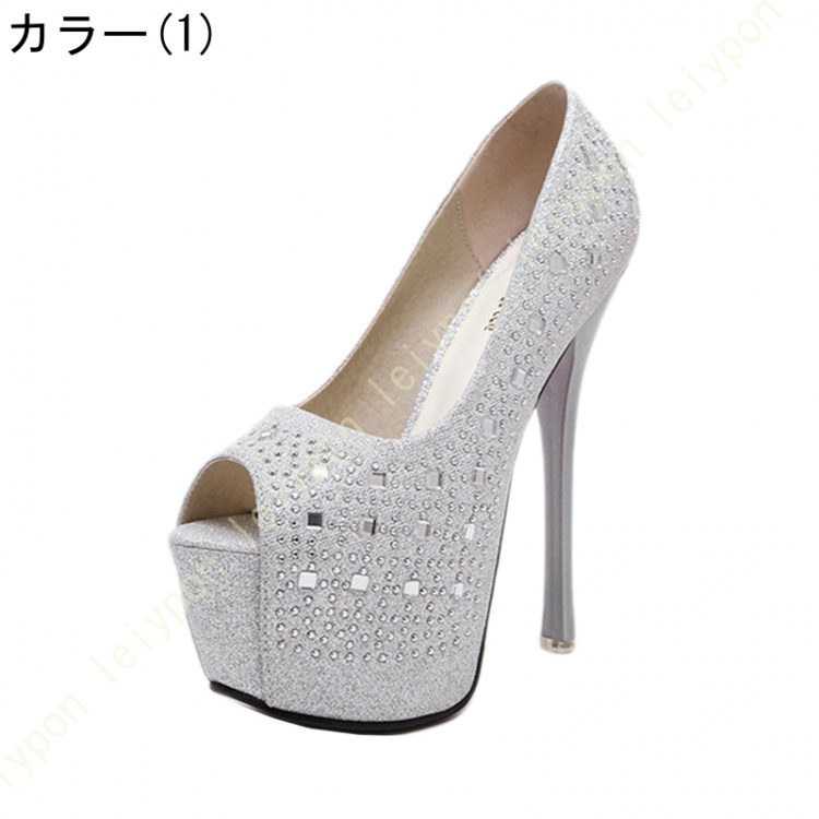 キャバ ヒール パンプス 結婚式 サンダル レディース ヒール15.5cm ピンビール ウェディングシューズ キラキラサンダル 22~24.5cmサイズ シンプル 靴