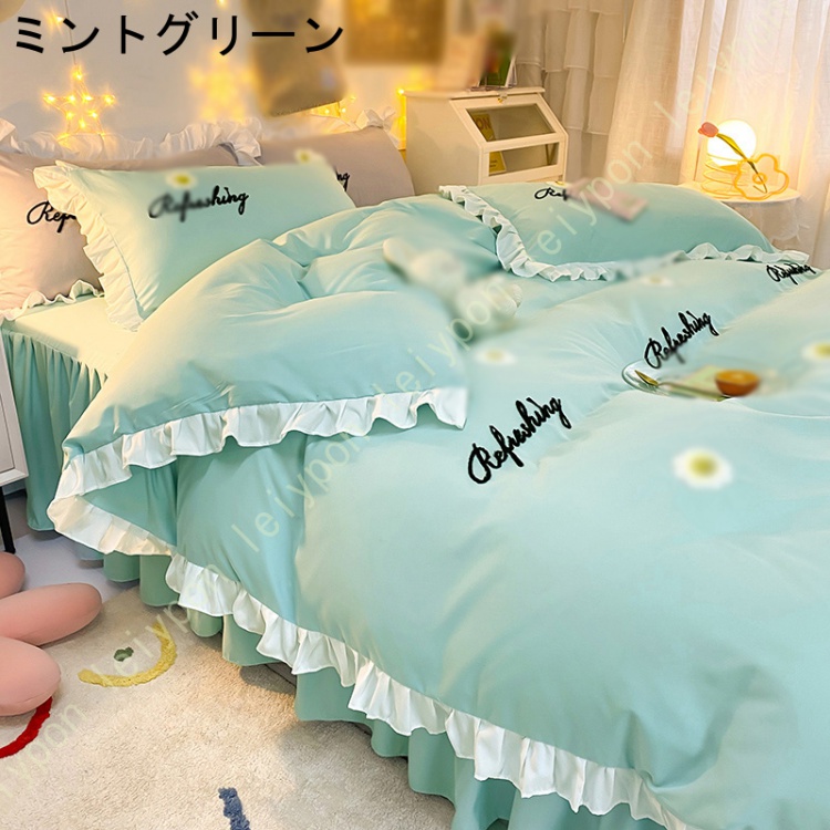 布団カバーセット 3点セット 寝具カバー ベッドスカート 敷き布団カバー 吸湿通気 北欧風 掛け布団カ バー シーツカバー おしゃれ 花柄 かわいい 姫系_3