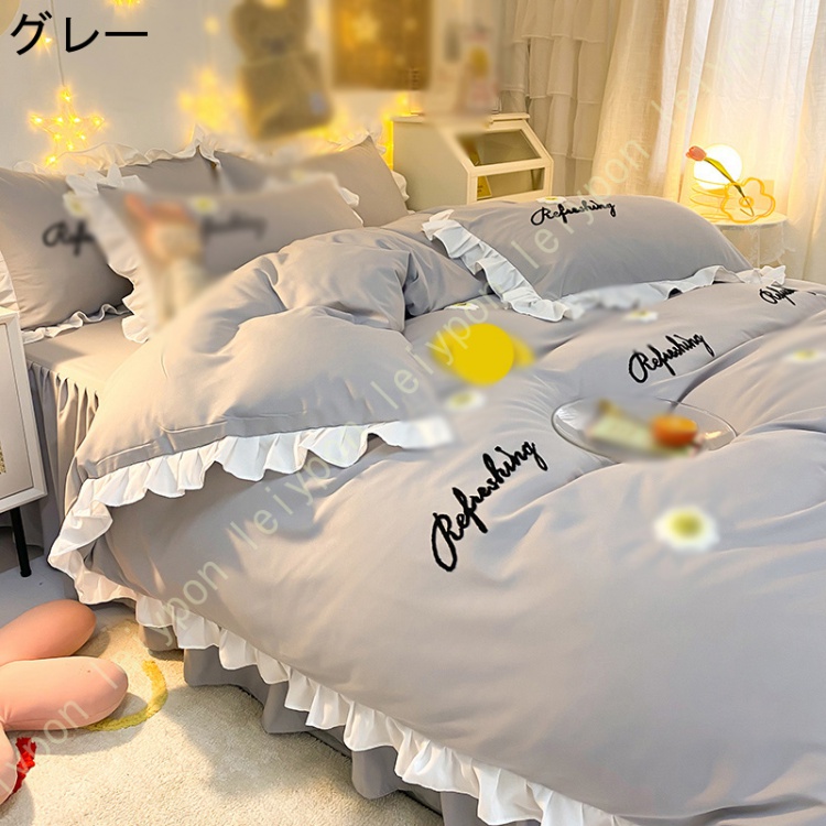 布団カバーセット 3点セット 寝具カバー ベッドスカート 敷き布団カバー 吸湿通気 北欧風 掛け布団カ バー シーツカバー おしゃれ 花柄 かわいい 姫系_5