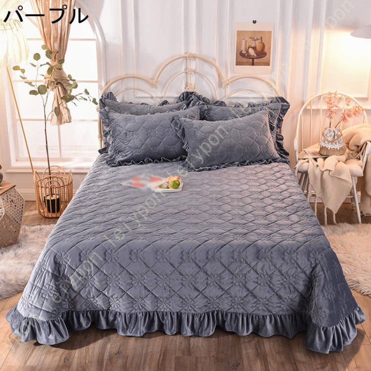 [HONGF8]ベッドスプレッド マルチカバー キルト 寝具用品 ベッドカバー姫系 フラットシーツ 敷き布団カバー 3点セット 秋冬用 静電気防止 あったか_2