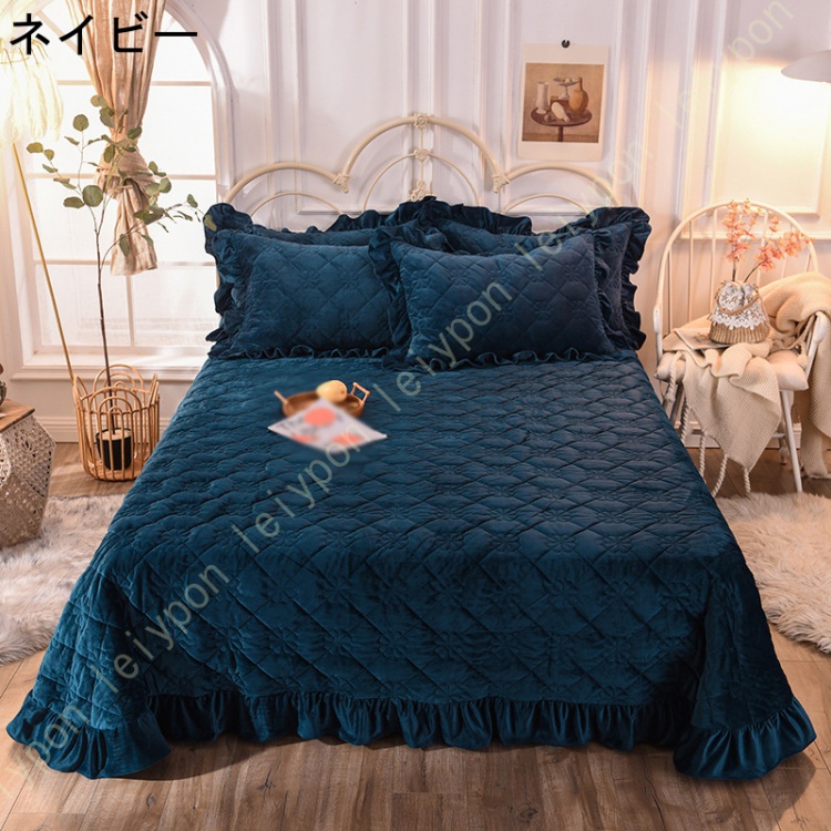 [HONGF8]ベッドスプレッド マルチカバー キルト 寝具用品 ベッドカバー姫系 フラットシーツ 敷き布団カバー 3点セット 秋冬用 静電気防止 あったか_5