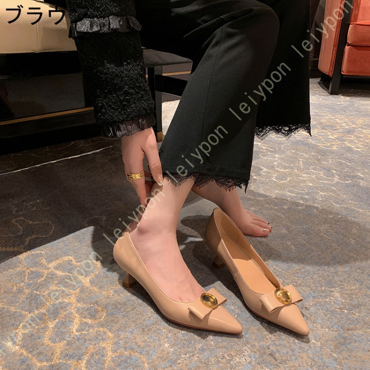 パンプス レディース 黒 ブラック 靴 厚底 ポインテッドトゥ ストラップパンプス 痛くない 柔らかい チャンキーヒール 太ヒール 4cmヒール 歩きやすい_1