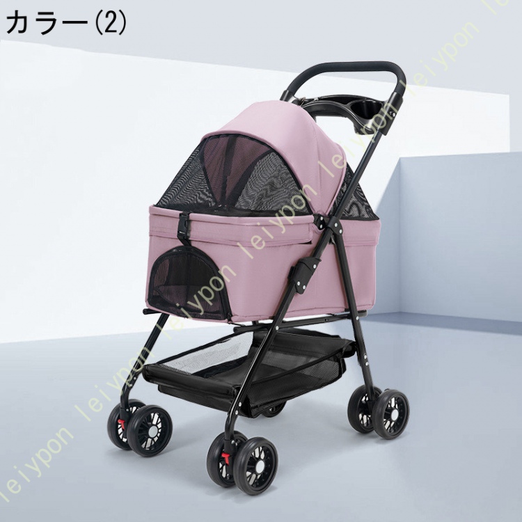 ペットカート 4輪 前輪360°回転 後輪ブレーキ付 中型犬 小型犬 猫 多頭飼い対応 ドッグカート お散歩 通院 犬用ベビーカー 組み立て簡単 ペットキャリー_2