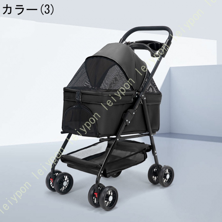ペットカート 4輪 前輪360°回転 後輪ブレーキ付 中型犬 小型犬 猫 多頭飼い対応 ドッグカート お散歩 通院 犬用ベビーカー 組み立て簡単 ペットキャリー_3