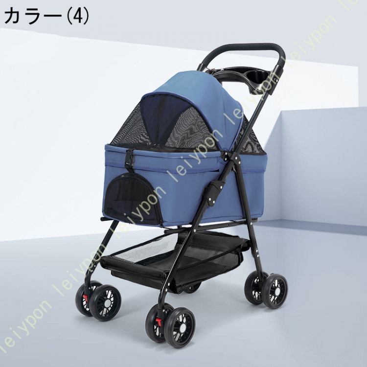 ペットカート 4輪 前輪360°回転 後輪ブレーキ付 中型犬 小型犬 猫 多頭飼い対応 ドッグカート お散歩 通院 犬用ベビーカー 組み立て簡単 ペットキャリー_4