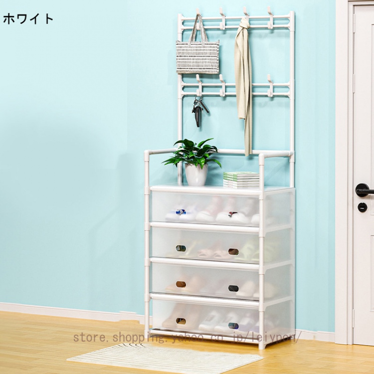 玄関収納ラック 棚 シューズラック 5段 靴棚 玄関 幅57/77 棚 シューズラック 靴箱 下駄箱 スリム シューズラック コートラック スリム 多機能 コートラック_2