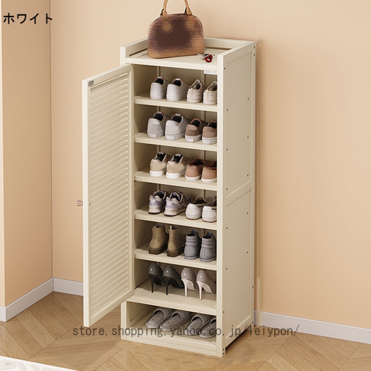 シューズボックス 下駄箱 8段 幅41×奥行32×高さ110cm 靴箱 ルーバー扉 通気性 玄関収納 省スペース 大容量 竹製 取り出しやすい 消臭 シューズラック 靴棚の画像