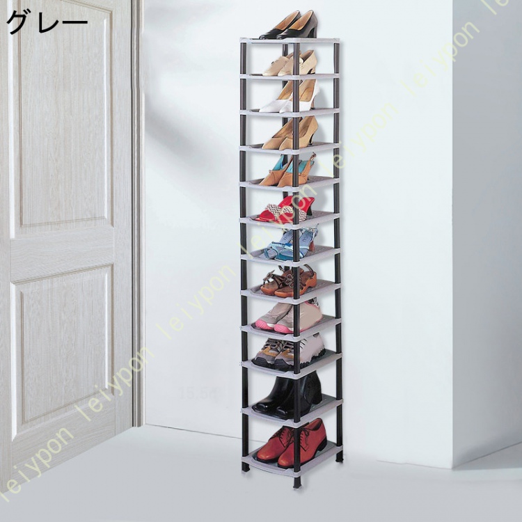 シューズラック たっぷり 収納 12段 スリム 奥行32cm ショートブーツ収納 省スペース ブーツ収納ラック 組み立て簡単 玄関収納 軽量 靴 収納コンパクト 靴棚の画像