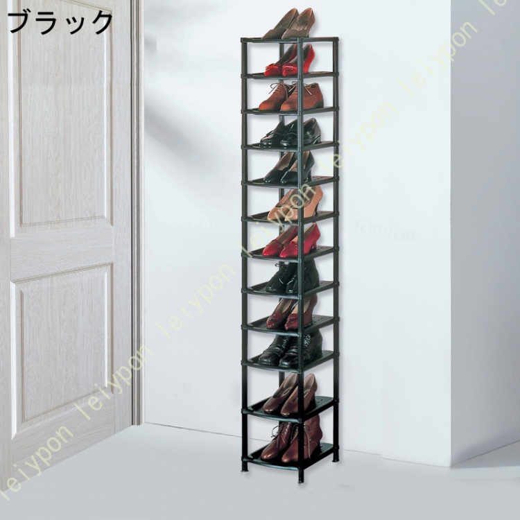 シューズラック たっぷり 収納 12段 スリム 奥行32cm ショートブーツ収納 省スペース ブーツ収納ラック 組み立て簡単 玄関収納 軽量 靴 収納コンパクト 靴棚の画像